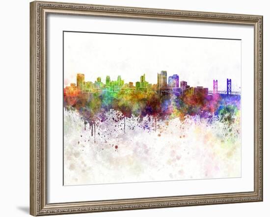 Sacramento Skyline in Watercolor Background-paulrommer-Framed Art Print