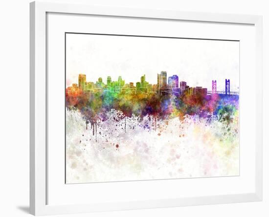 Sacramento Skyline in Watercolor Background-paulrommer-Framed Art Print