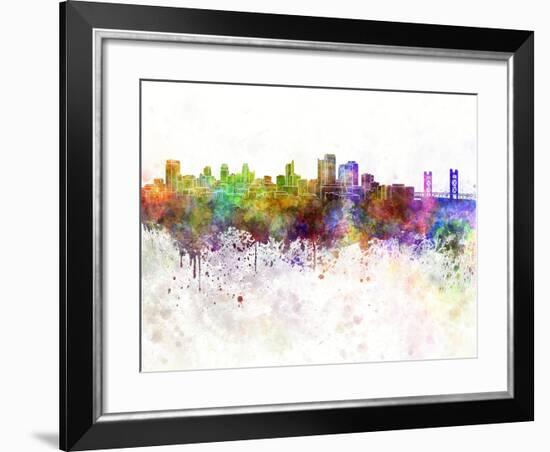 Sacramento Skyline in Watercolor Background-paulrommer-Framed Art Print