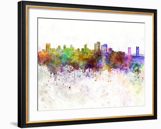 Sacramento Skyline in Watercolor Background-paulrommer-Framed Art Print