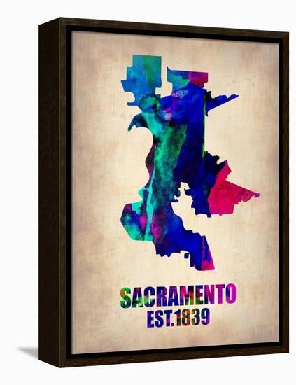 Sacramento Watercolor Map-NaxArt-Framed Stretched Canvas