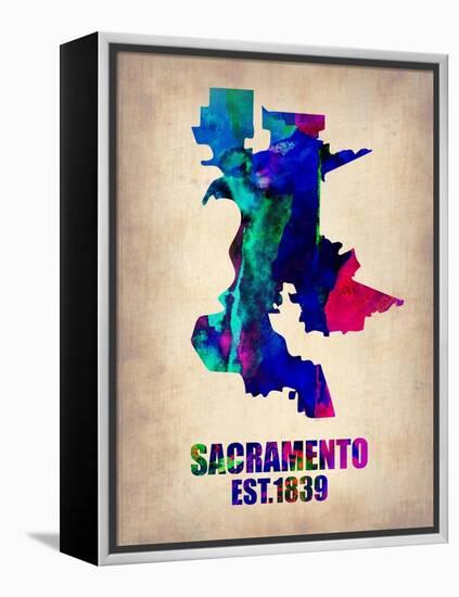 Sacramento Watercolor Map-NaxArt-Framed Stretched Canvas