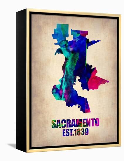 Sacramento Watercolor Map-NaxArt-Framed Stretched Canvas