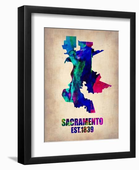 Sacramento Watercolor Map-NaxArt-Framed Art Print