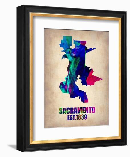 Sacramento Watercolor Map-NaxArt-Framed Art Print