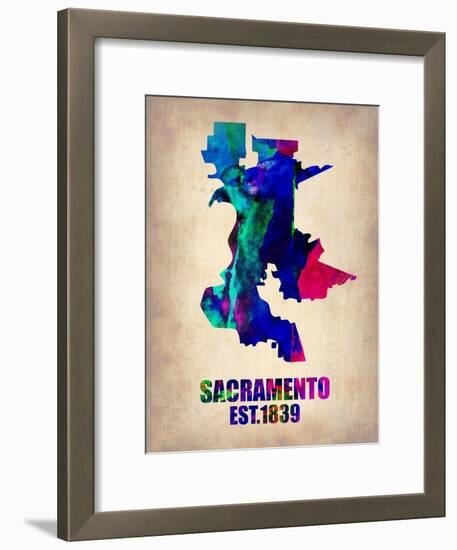 Sacramento Watercolor Map-NaxArt-Framed Art Print