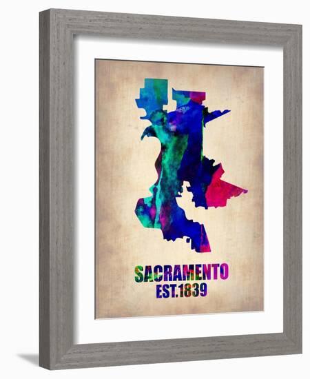 Sacramento Watercolor Map-NaxArt-Framed Art Print