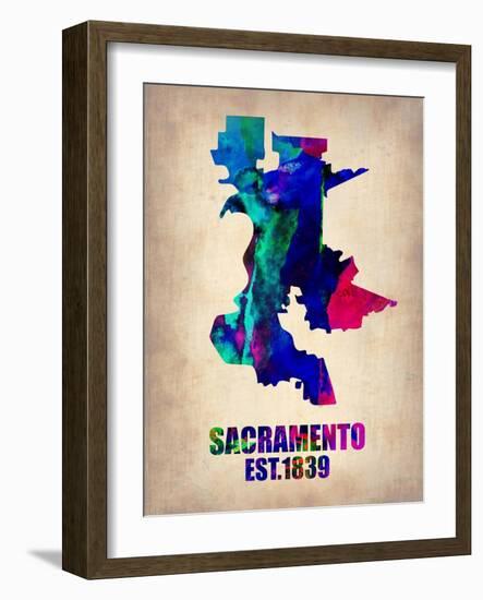 Sacramento Watercolor Map-NaxArt-Framed Art Print