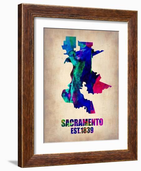 Sacramento Watercolor Map-NaxArt-Framed Art Print