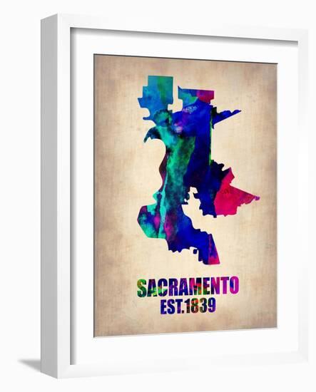 Sacramento Watercolor Map-NaxArt-Framed Art Print