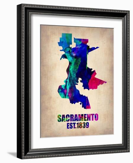 Sacramento Watercolor Map-NaxArt-Framed Art Print