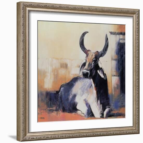 Sacred Cow, Bhuj, 1996 (Oil on Paper)-Mark Adlington-Framed Giclee Print