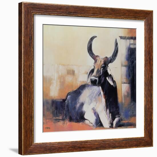 Sacred Cow, Bhuj, 1996 (Oil on Paper)-Mark Adlington-Framed Giclee Print