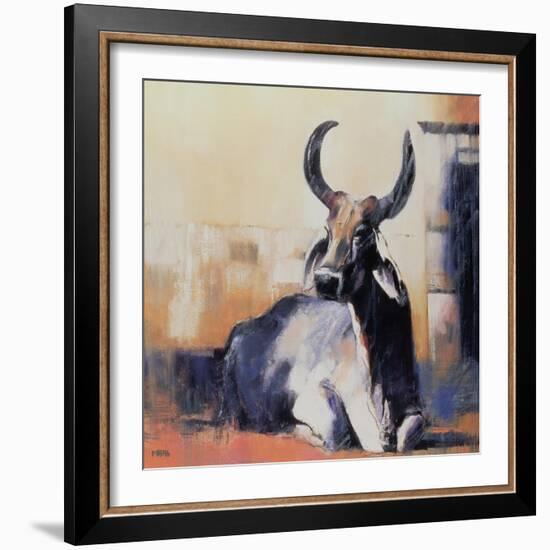 Sacred Cow, Bhuj, 1996 (Oil on Paper)-Mark Adlington-Framed Giclee Print