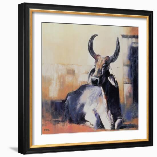 Sacred Cow, Bhuj, 1996 (Oil on Paper)-Mark Adlington-Framed Giclee Print