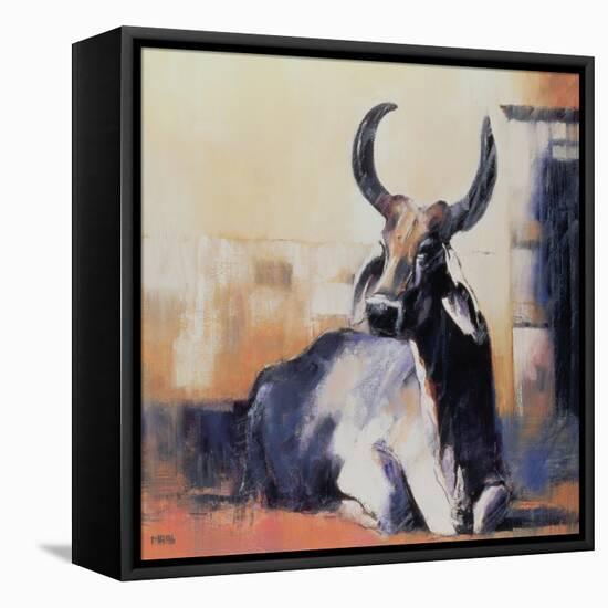 Sacred Cow, Bhuj, 1996 (Oil on Paper)-Mark Adlington-Framed Premier Image Canvas
