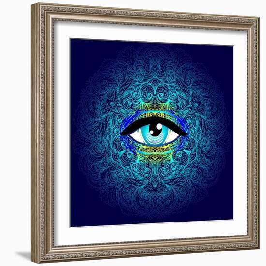 Sacred Geometry Symbol with All Seeing Eye in Acid Colors. Mystic, Alchemy, Occult Concept. Design-Gorbash Varvara-Framed Art Print