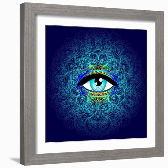 Sacred Geometry Symbol with All Seeing Eye in Acid Colors. Mystic, Alchemy, Occult Concept. Design-Gorbash Varvara-Framed Art Print