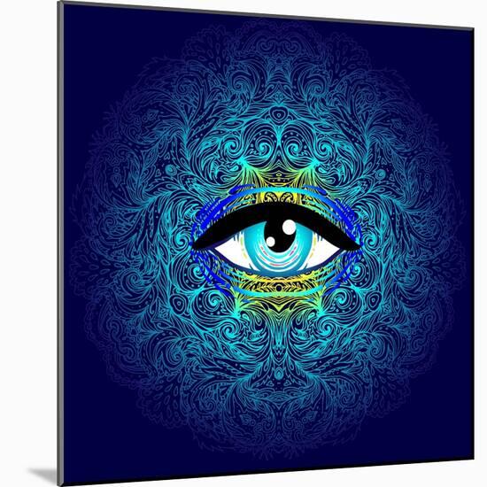 Sacred Geometry Symbol with All Seeing Eye in Acid Colors. Mystic, Alchemy, Occult Concept. Design-Gorbash Varvara-Mounted Art Print