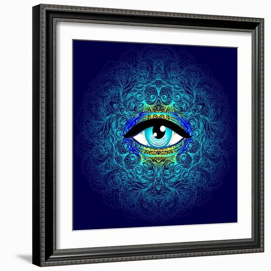 Sacred Geometry Symbol with All Seeing Eye in Acid Colors. Mystic, Alchemy, Occult Concept. Design-Gorbash Varvara-Framed Art Print