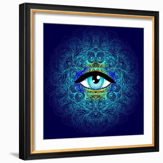 Sacred Geometry Symbol with All Seeing Eye in Acid Colors. Mystic, Alchemy, Occult Concept. Design-Gorbash Varvara-Framed Art Print