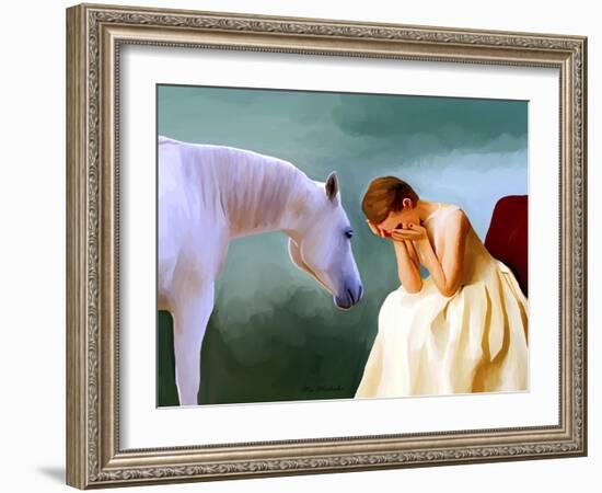Sad Girl And Horse-Ata Alishahi-Framed Giclee Print