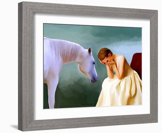 Sad Girl And Horse-Ata Alishahi-Framed Giclee Print