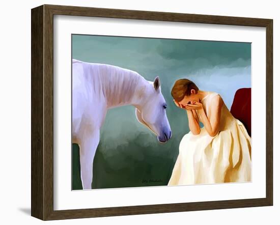 Sad Girl And Horse-Ata Alishahi-Framed Giclee Print