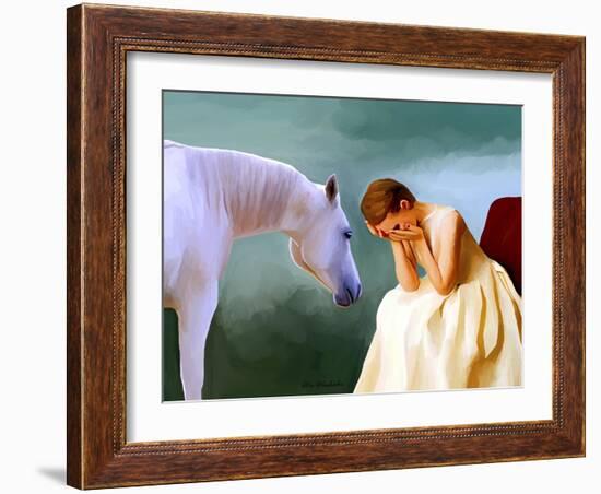 Sad Girl And Horse-Ata Alishahi-Framed Giclee Print