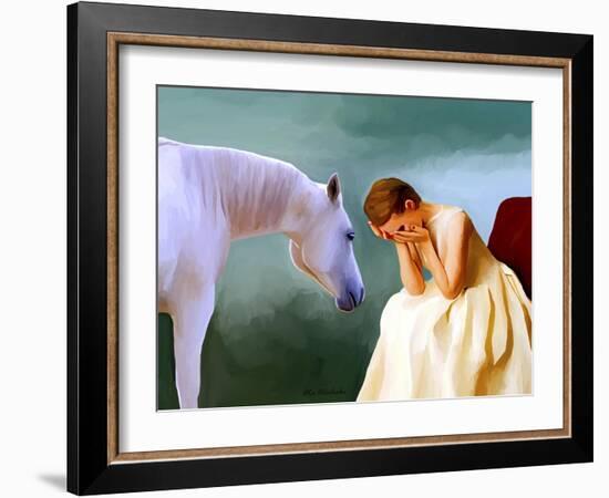 Sad Girl And Horse-Ata Alishahi-Framed Giclee Print