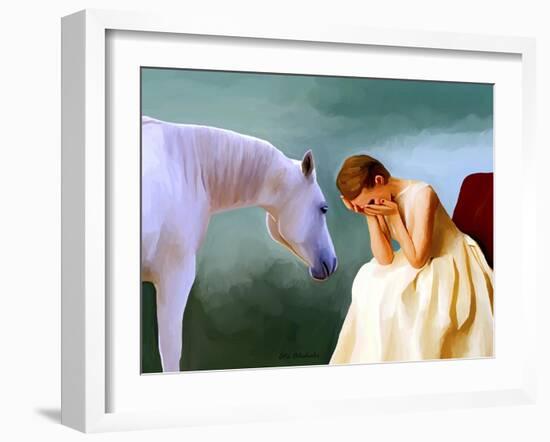 Sad Girl And Horse-Ata Alishahi-Framed Giclee Print