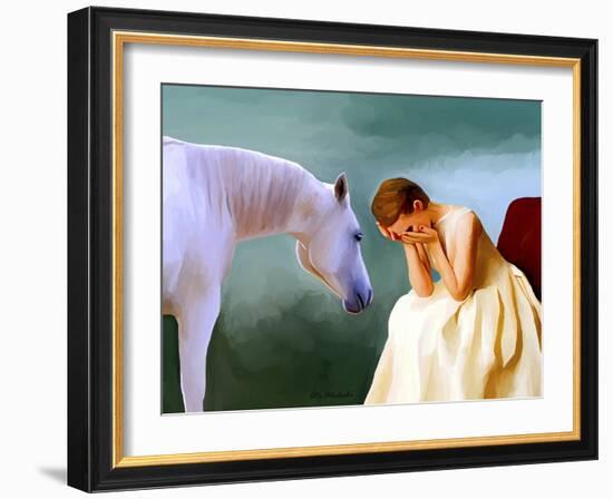 Sad Girl And Horse-Ata Alishahi-Framed Giclee Print