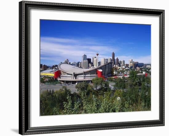 Saddledome and Skyline of Calgary, Alberta, Canada,-Hans Peter Merten-Framed Photographic Print