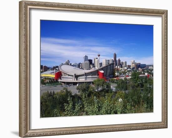 Saddledome and Skyline of Calgary, Alberta, Canada,-Hans Peter Merten-Framed Photographic Print