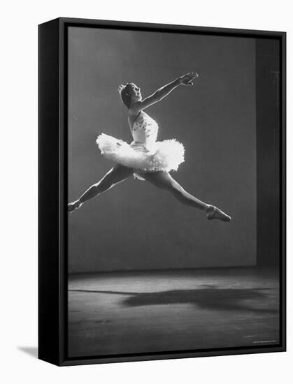 Sadler Wells Prima Ballerina Margot Fonteyn Leaping Into Air in Performance of "Sleeping Beauty"-Gjon Mili-Framed Premier Image Canvas