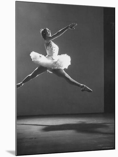 Sadler Wells Prima Ballerina Margot Fonteyn Leaping Into Air in Performance of "Sleeping Beauty"-Gjon Mili-Mounted Premium Photographic Print