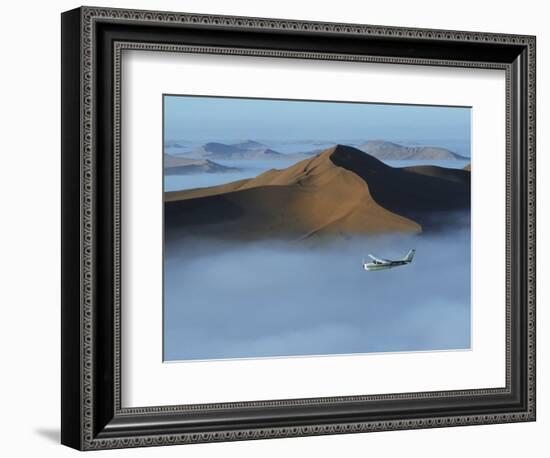 Safari Flights over Red Sand Dunes of Sossusvlei with Early Morning Mist, National Park, Namibia-Mark Hannaford-Framed Photographic Print