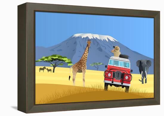 Safari Truck in African Savannah-Nikola Knezevic-Framed Stretched Canvas
