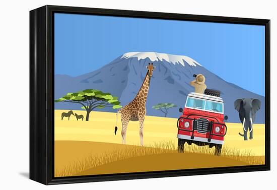 Safari Truck in African Savannah-Nikola Knezevic-Framed Stretched Canvas