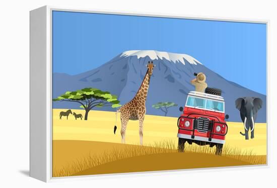 Safari Truck in African Savannah-Nikola Knezevic-Framed Stretched Canvas