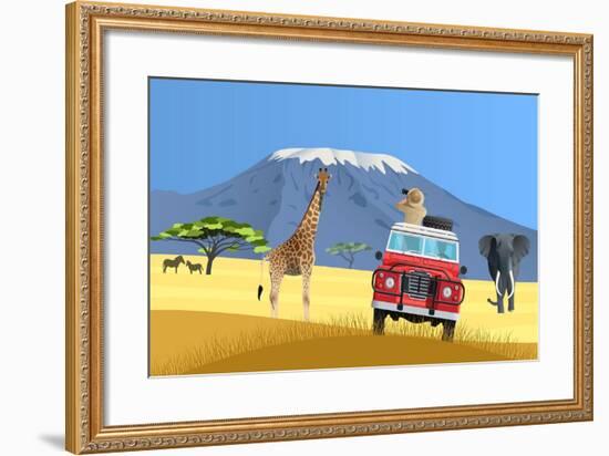 Safari Truck in African Savannah-Nikola Knezevic-Framed Art Print