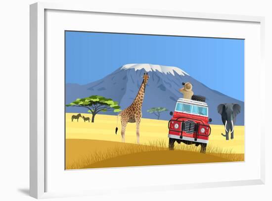 Safari Truck in African Savannah-Nikola Knezevic-Framed Art Print