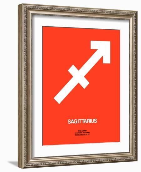 Sagittarius Zodiac Sign White on Orange-NaxArt-Framed Art Print