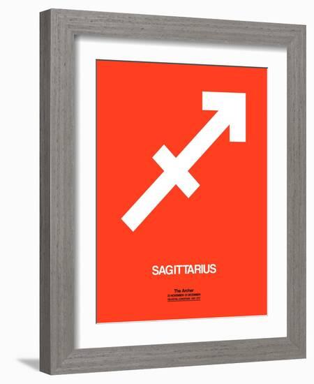 Sagittarius Zodiac Sign White on Orange-NaxArt-Framed Art Print