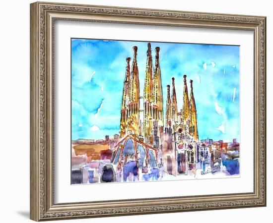 Sagrada Famila in Barcelona with Blue Sky-Markus Bleichner-Framed Art Print