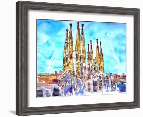 Sagrada Famila in Barcelona with Blue Sky-Markus Bleichner-Framed Art Print