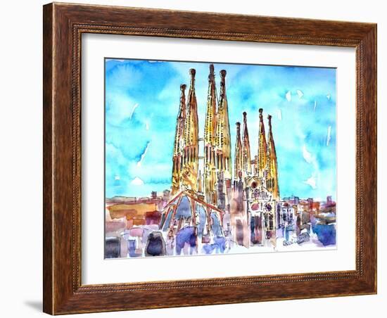 Sagrada Famila in Barcelona with Blue Sky-Markus Bleichner-Framed Art Print