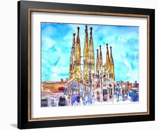 Sagrada Famila in Barcelona with Blue Sky-Markus Bleichner-Framed Art Print