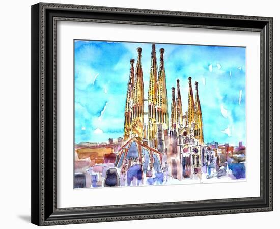 Sagrada Famila in Barcelona with Blue Sky-Markus Bleichner-Framed Art Print