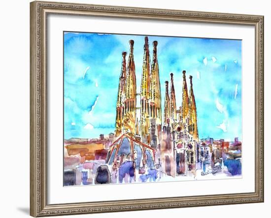 Sagrada Famila in Barcelona with Blue Sky-Markus Bleichner-Framed Art Print